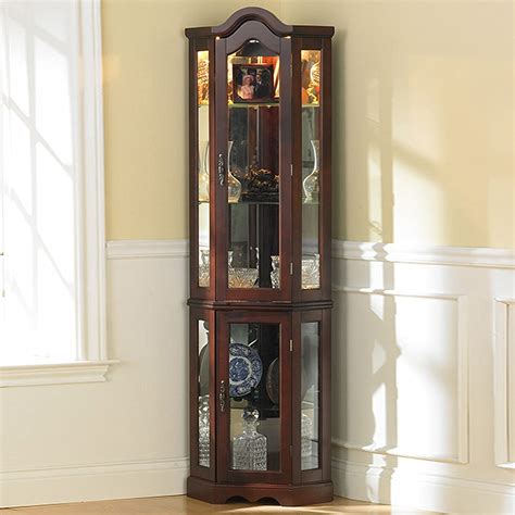 Curio cases and display cabinets. Cabinet Corner Curio Wood Glass Door Shelf Trophy ...