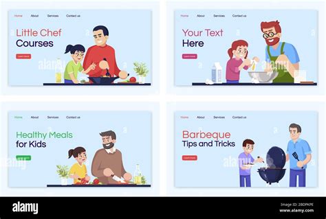 Cooking Courses Landing Page Vector Templates Set Culinary Lessons