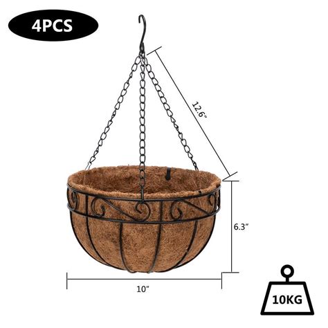 4 Pack Metal Hanging Planter Basket With Coco Coir Liner 10 Inch Plant