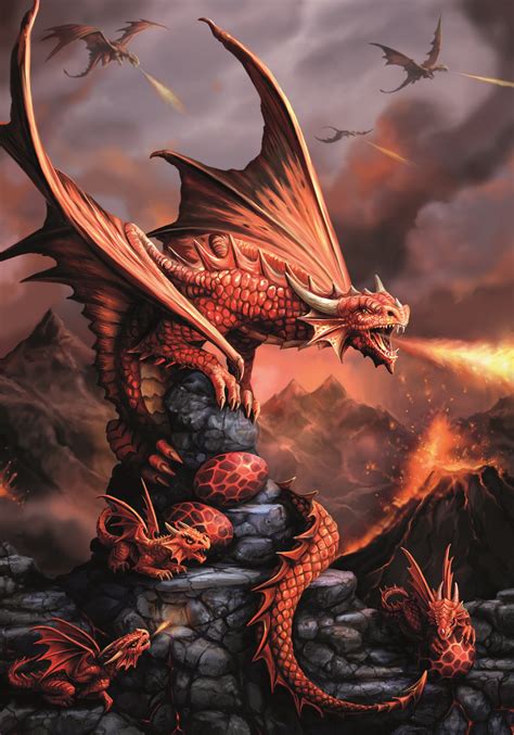 Drachen Grußkarte Fire Dragon Anne Stokes Figuren Shopde