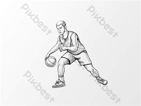 Simple Pencil Drawing Sketch Sports Basketball Game Training Elements
