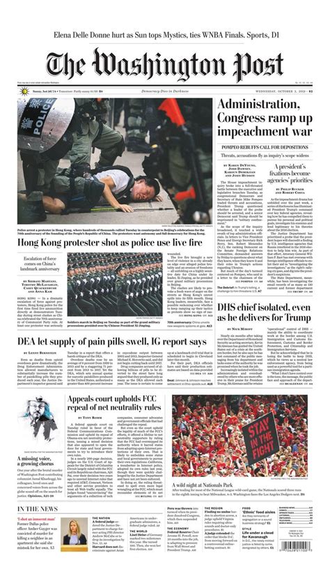 The Washington Post 2 Oct 2019 Newspaper Front Pages The Washington
