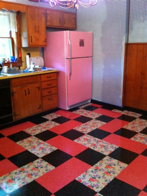 Vintage Kitchen Installed Flooring Vinyl Printed Vinyl Tile Eclectic