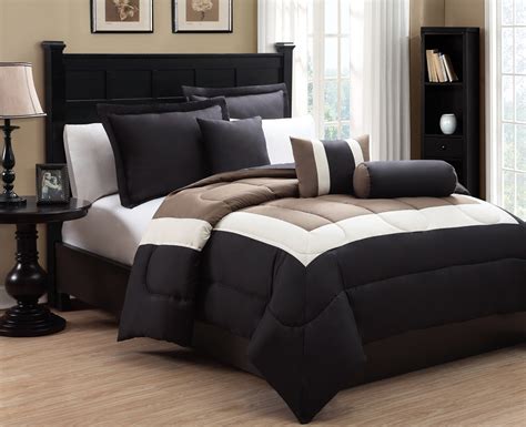 Rochelle pinches pleat black comforter set is all about adding value and substance to your room. 6 Piece Queen Tranquil Black and Taupe Comforter Set | eBay