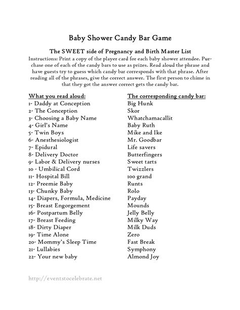 There is the candy bar baby shower game free printable to assist in coping with individuals styles. baby shower game ideas Archives - events to CELEBRATE!