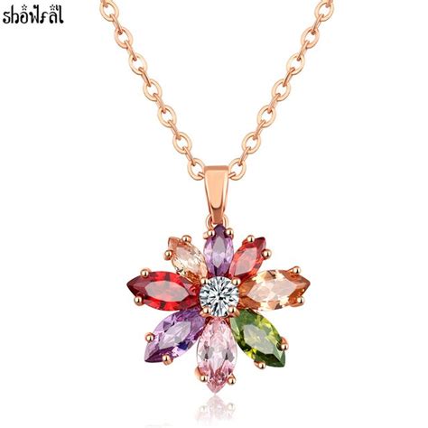 Crystals From Swarovski Romantic Gold Color Necklace Flower Pendant