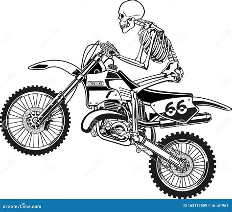 Human Skeleton Riding Motorcross Motorcycle Stock Vector Illustration
