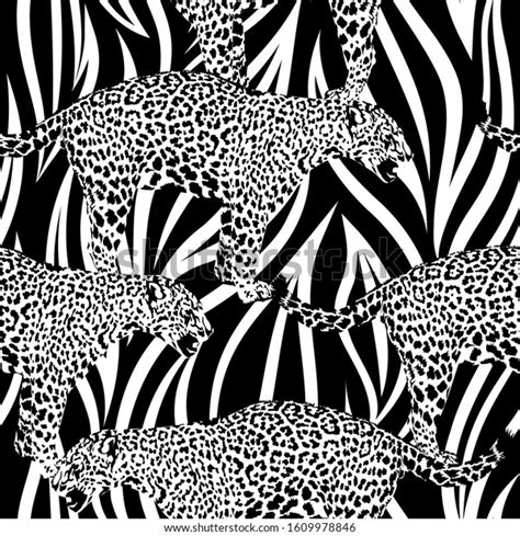 Zebra Leopard Pattern Mix Black White Stock Vector Royalty Free