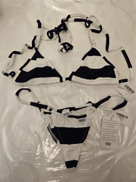 WICKED WEASEL SEXY Lycra Navy White Sailor Stripe Bikini Set