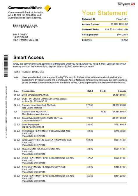 Cash App Bank Statement Template