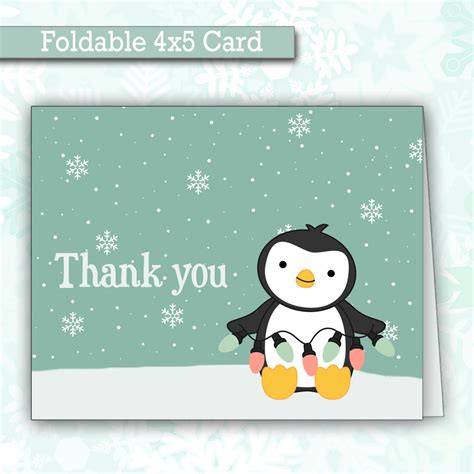 Cute Christmas Penguin Thank You Cards Winter Thank You