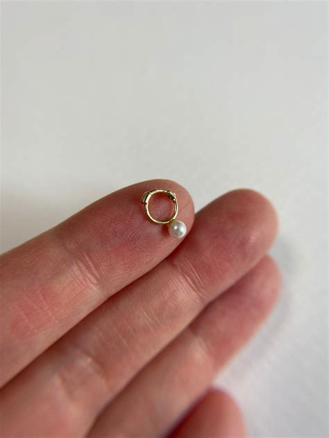 10K Solid Gold Tiny Pearl Hoop Earring Cartilage Earring 2nd Etsy UK