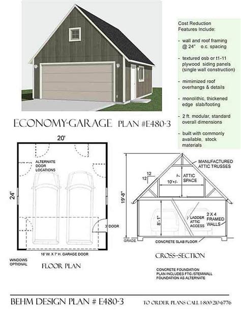 2 Car Steep Roof Garage Plan With One Story By Jay Behm D No E480 3