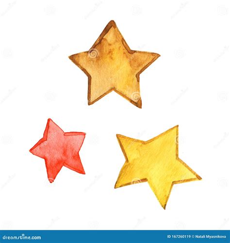 Set Of Watercolor Stars Elements Hand Drawn Illustration Isolated On