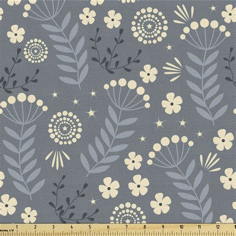 Floral Fabric By The Yard Greyscale Simplistic Flowers Pattern