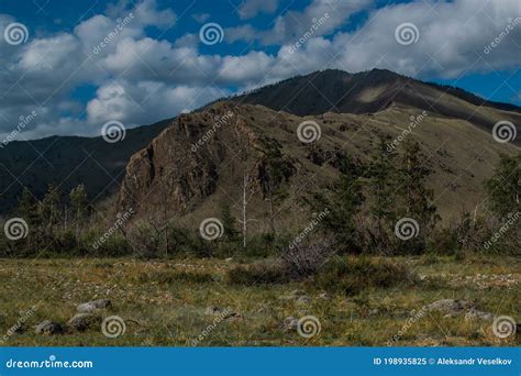 Mountains On Baikal Sarma Large Tall Green Grassy Rock Stock Image