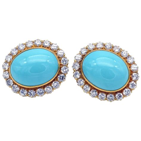 Turquoise And Diamonds Gold Earings For Sale At 1stDibs Turquoise Earings