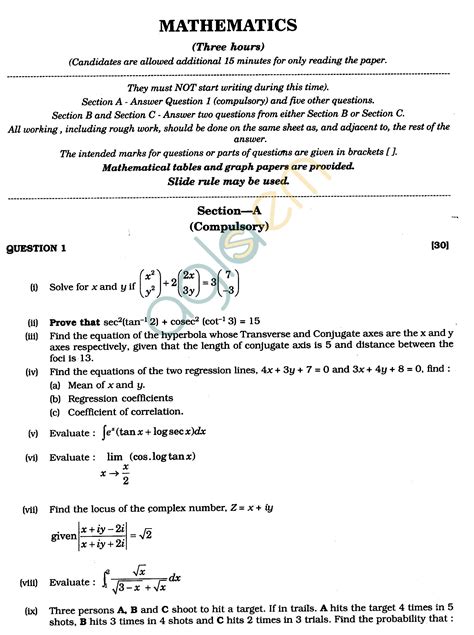 isc class xii exam question papers 2012 mathematics