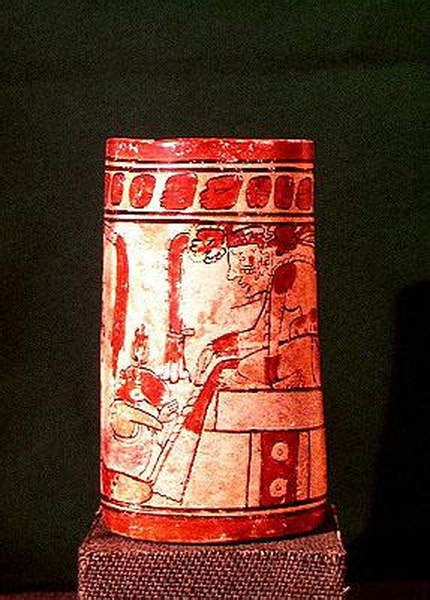 Vaso Cilíndrico Maya Siglo Vii Viii Piedra Policromada