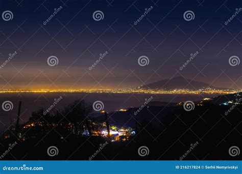 Mount Vesuvius And The Lights Of The City Of Naples From A Great