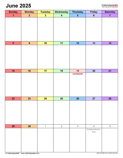 June 2025 Calendar Templates For Word Excel And Pdf