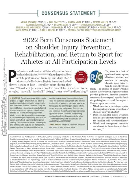 Consensus Statement On Shoulder Injury Prevention Rehabilitation And