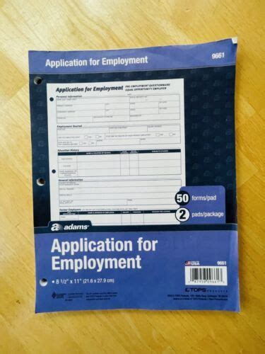 Adams 9661 Application For Employment 41 Forms On Pad 8 12 X 11