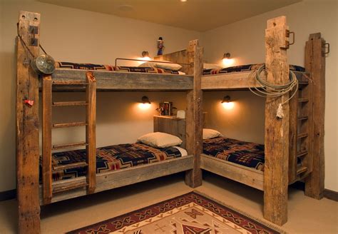 Traditional Style Bunk Beds Featuring Timbers And Western Accents Rustic Bunk Beds Bunk Bed