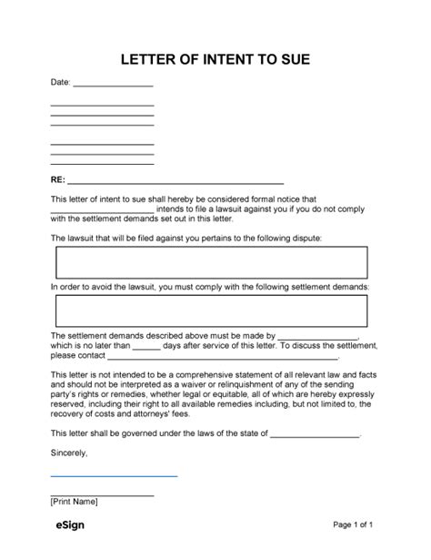 Free Letter Of Intent To Sue With Settlement Demand Pdf Word