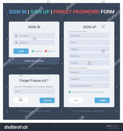 Ui Elements Login Registration And Forgot Password Form Flat Design