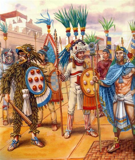 Aztec Warriors Imperio Azteca Arte Maya Ilustración Histórica