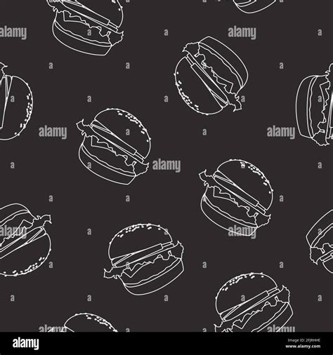 Burger Pattern Vector Black And White Seamless Pattern Background With