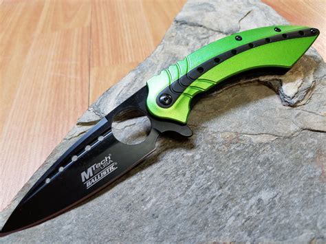 Mtech Ao Green And Black Tactical Folding Knife With Finger Hole A9