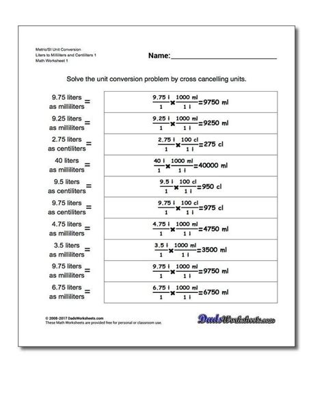 Unit Conversion Sheet Chemistry