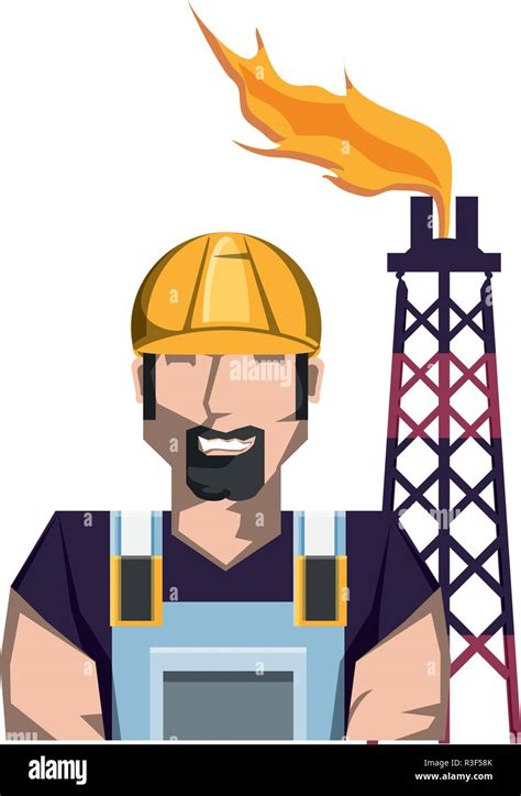 Tower Of Plant Oil Extraction With Worker Character Vector Illustration