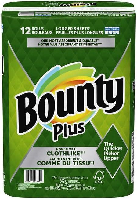 Bounty Plus Select A Size White Long Cloth Like Paper Towel Rolls Of