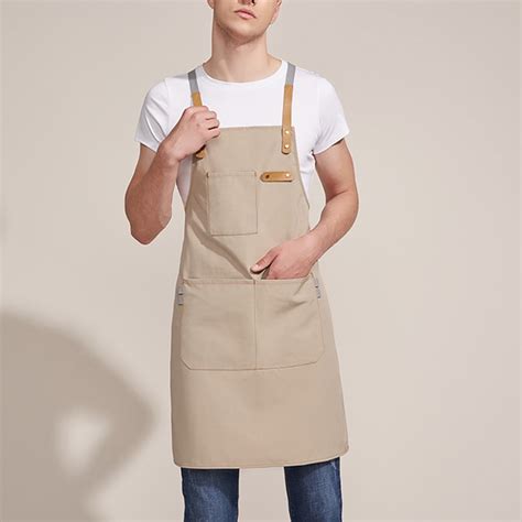 Zsqhd Canvas Leather Kitchen Apron Double Shoulder Strap H Shaped