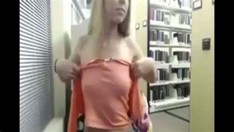 Naughty Blonde Strips In Public Library On Web Camera