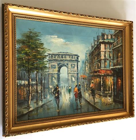 Antiques Atlas Oil Painting Parisian Street Arc De Triomphe