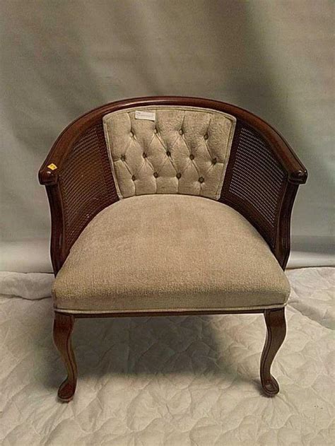 Recently i completed a chair makeover from six thrifted cane back chairs. Mid Century Cane Back Wood Barrel Chair