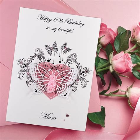 Luxury Handmade Birthday Card Rosebud Butterfly Handmade Cards Pink Posh