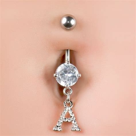 Cz Sparkling Initial A Dangle Belly Button Navel Piercing Ring 14g Our Price 899 Belly