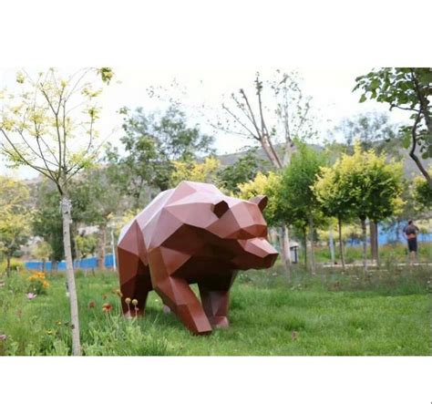 Geometric Sculpture Animals Steel Bear Custom Made Geometric Blue Bear
