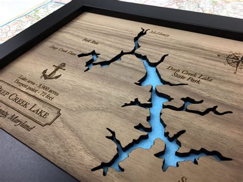 Wooden Lake Map Art Customized With Any Lake In The World