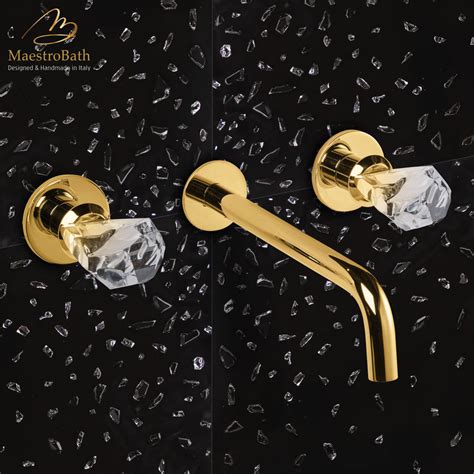Lux Crystal Wall Mount Bathroom Faucet Polished Gold