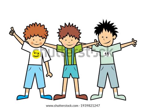 Three Happy Boys Friends Vector Illustration Stock Vector Royalty Free