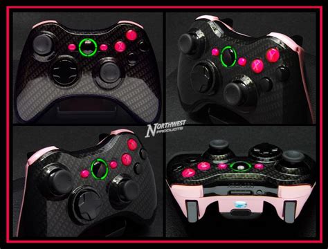 Xbox360 Carbon Fiber Modded Black And Pink Wireless Controller Xbox