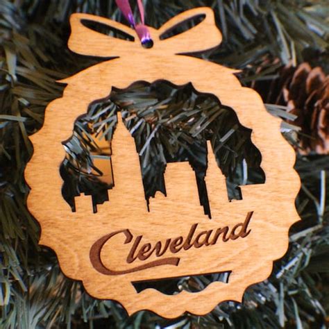 Cleveland Skyline Ornament Handmade Wooden Christmas Etsy