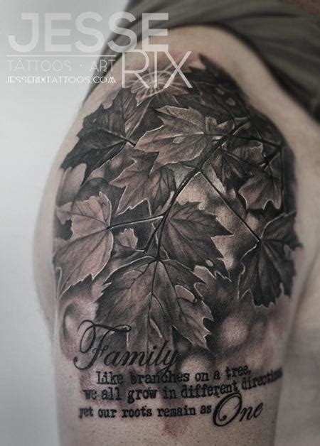 Black And Gray Maple Leaves By Jesse Rix Tattoos