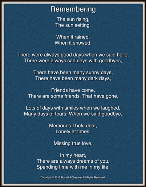 Remembering Poem by Ronald Chapman - Poem Hunter